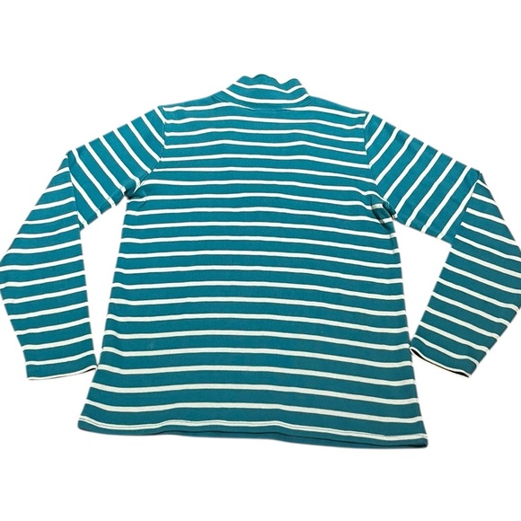 L.L. Bean Teal and White Striped Quarter Zip Pullover, Size M - Picture 3 of 8